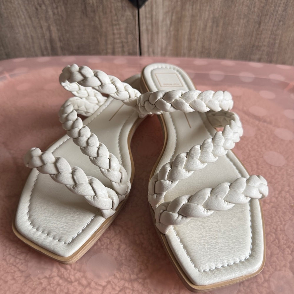 Dolce Vita White Braided Triple-Strap Slide Sandals